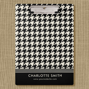 Professional Houndstooth Pattern Black Off-white Clipboard