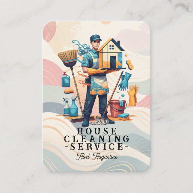 Professional House Cleaning Service Housekeeping Business Card (Front)