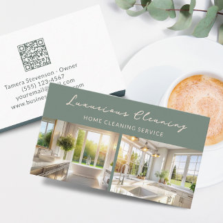 Professional House Cleaning Service QR Code Business Card