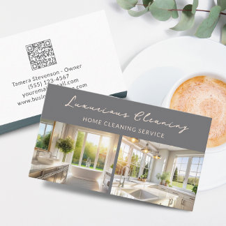 Professional House Cleaning Service QR Code Business Card