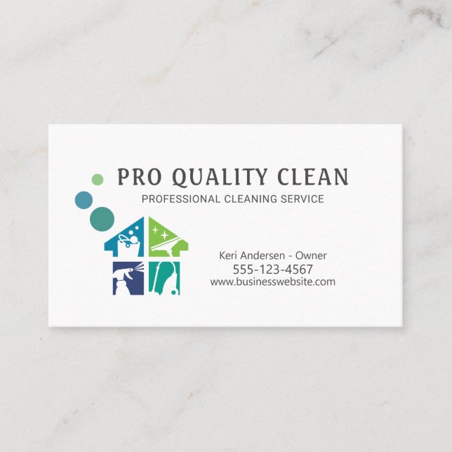 Professional House Cleaning Supply Cleaner Service Business Card (Front)