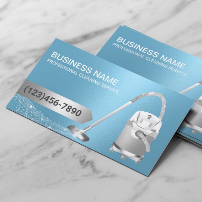 Professional House Cleaning Vacuum Cleaner Blue Business Card (Creator Uploaded)