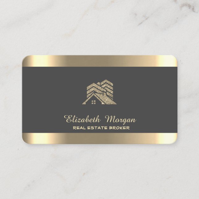 Professional House Roof Real Estate Grey Business Card (Front)