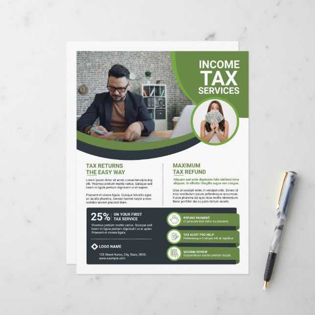 Professional Income Tax Service Flyer Template (Front/Back In Situ)