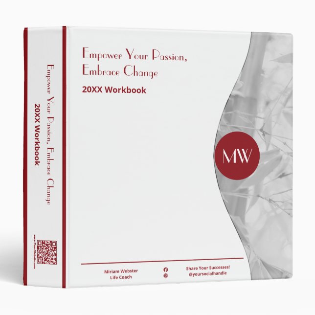 Professional Initials Photo Life Coach Workbook  Binder (Front/Spine)