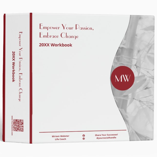 Professional Initials Photo Life Coach Workshop  Binder (Front/Spine)