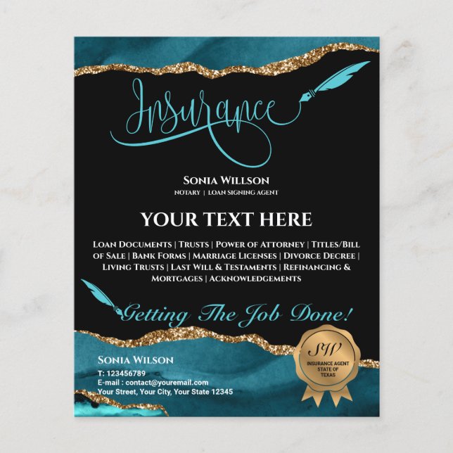 Professional Insurance Agent Teal Agate  Fly Flyer (Front)