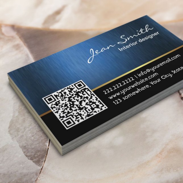 Professional Interior Designer Royal Blue QR Code Business Card (Creator Uploaded)