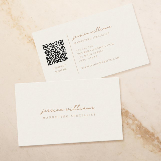 Professional Ivory and Tan Minimal Script Business Card (Creator Uploaded)