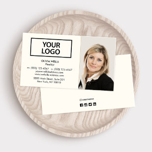 Professional  Ivory White Add Photo  Business Card