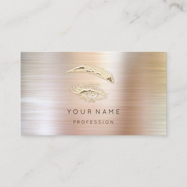 Professional Lashes Brows Makeup Logo Gold Brushed Business Card (Front)