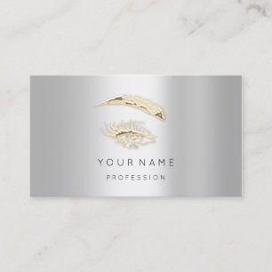 Professional Lashes Brows Makeup Logo Gold Grey Business Card
