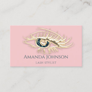 Professional Lashes Brows Makeup Logo Gold Pink Business Card