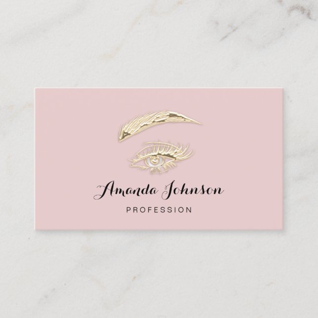 Professional Lashes Brows Makeup Logo Gold Pink Business Card (Front)
