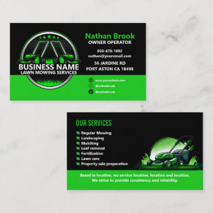 Professional Lawn Mowing Landscaping Green Black Business Card