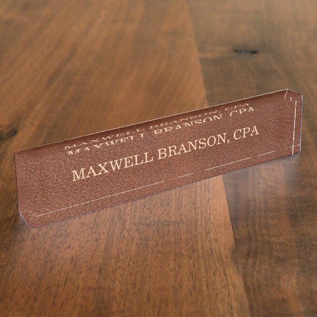 Professional  Leather Brown Name Title  Nameplate (Side)