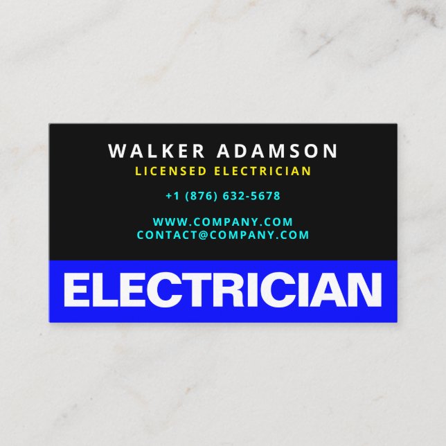 Professional Licensed Electrician Business Cards (Front)