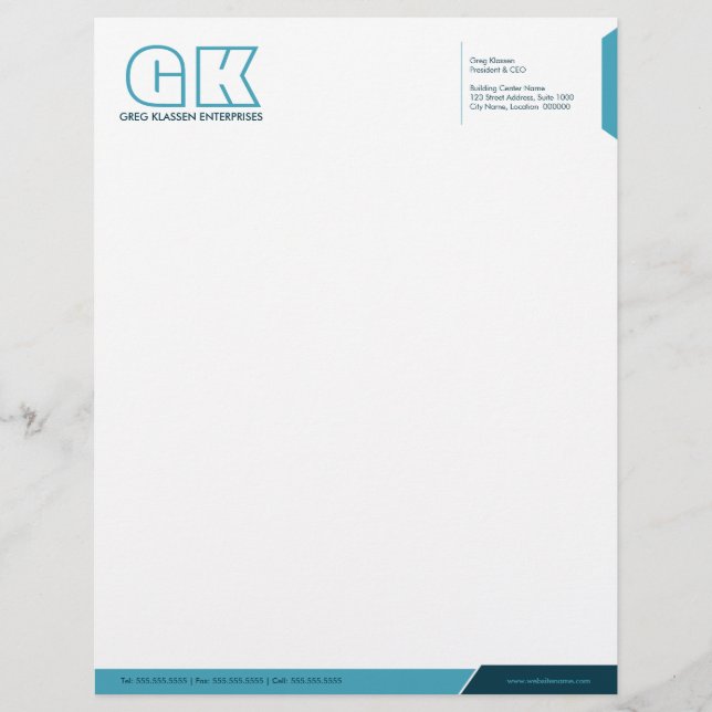 Professional Light & Dark Teal Letterhead (Front)