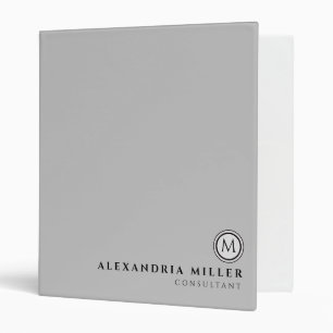 Professional Light Gray Monogram Name & Title Binder