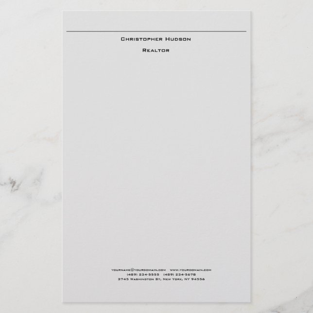 Professional Light Gray Simple Plain Stationery (Front)