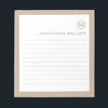 Professional Lined Beige White Monogram Notepad<br><div class="desc">A professional lined notepad with a minimalist design in a beige and white colour palette. Custom monogram initial and name on a simple white background,  framed by a beige border. Personalize using the fields provided or use the 'message' button to contact the designer for help.</div>