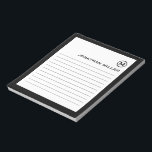 Professional Lined Black White Monogram Notepad<br><div class="desc">A professional lined notepad with a minimalist design in a black and white colour palette. Custom monogram initial and name on a simple white background,  framed by a black border. Personalize using the fields provided or use the 'message' button to contact the designer for help.</div>