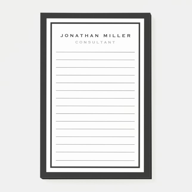 Professional Lined Black & White | Name Post-it Notes (Front)