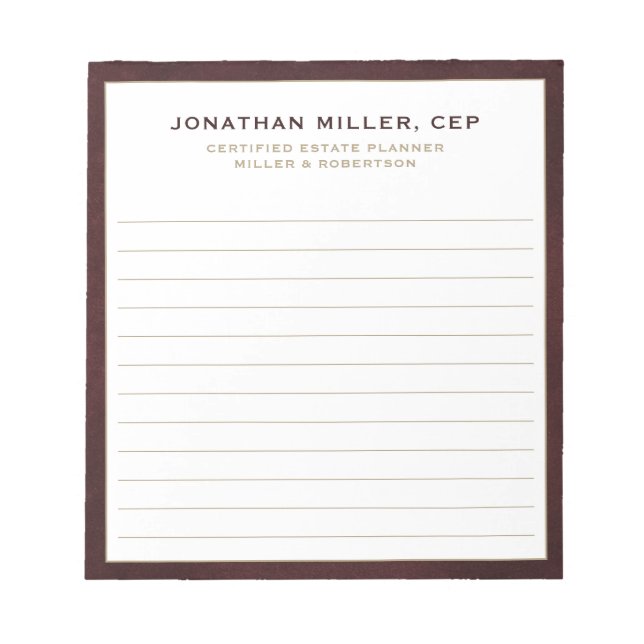 Professional Lined Name Title Company Notepad (Front)