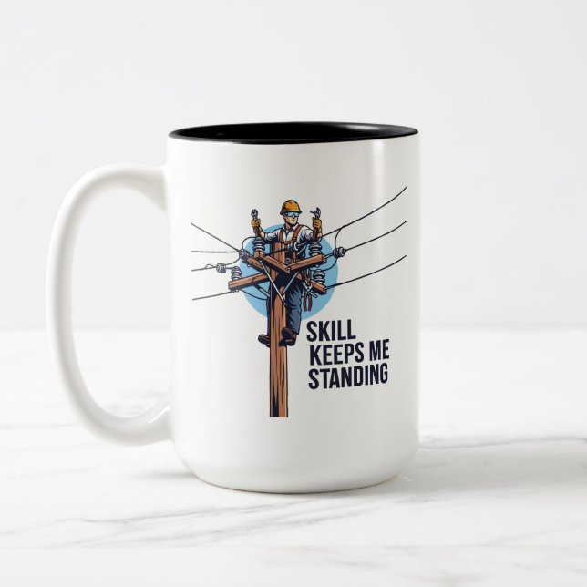 Professional Lineman Illustration Two-Tone Coffee Mug (Left)