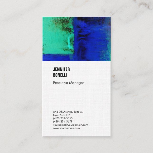 Professional linen minimalist blue white plain business card (Front)
