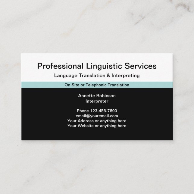 Professional Linguistic Services Translator Business Card (Front)