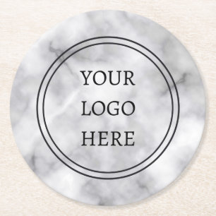 Professional Logo Black and White Marble Business Round Paper Coaster
