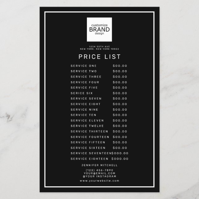 Professional Logo Black Beauty Price Service List  Flyer (Front)