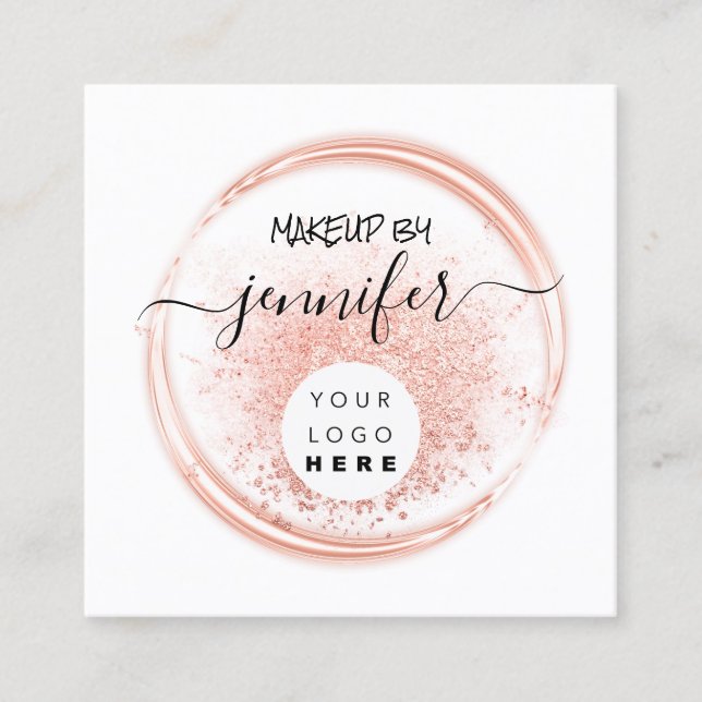 Professional Logo Makeup Artist Rose Minimal Blush Square Business Card (Front)