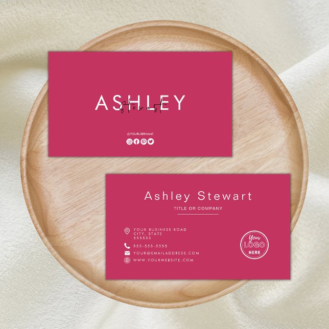 Professional Logo Modern Minimalist Hot Pink Business Card (Creator Uploaded)