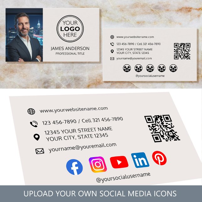 Professional Logo Photo Social Media QR Code Business Card (Creator Uploaded)