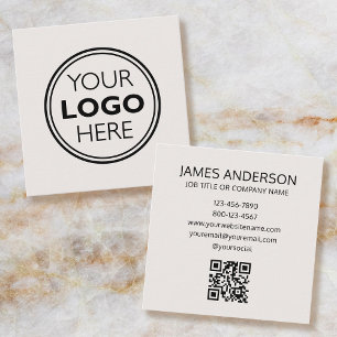 Professional Logo QR Code Minimalist Off-White Square Business Card