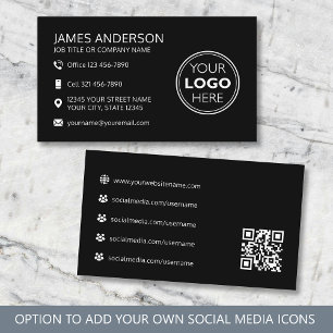 Professional Logo Social Media QR Code Black Business Card