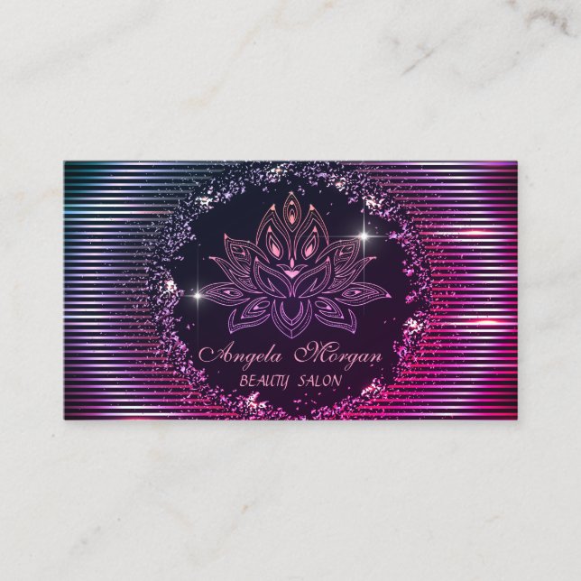 Professional Lotus Flower Stripes Black  Business Card (Front)