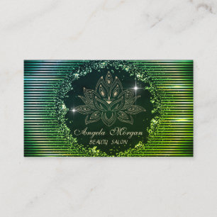 Professional Lotus Flower Stripes Green Business Card