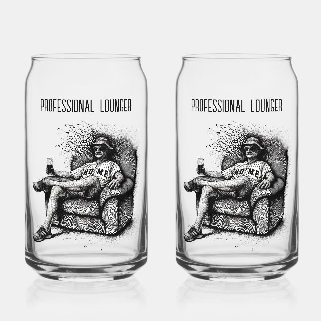 Professional Lounger Black White Ink Personalized Can Glass (Front)