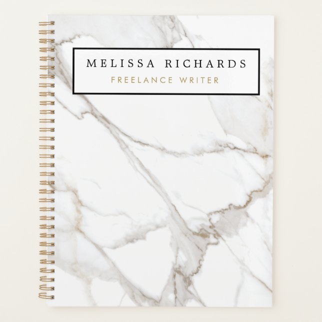 Professional Luxe Minimalist White Marble Planner (Front)