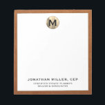 Professional Luxury Gold Initial Notepad<br><div class="desc">A professional notepad with a luxury design with a gold initial logo. Custom name and title position role and company or custom text presented on a simple white background. Personalize using the fields provided or use the 'message' button to contact the designer for help.</div>
