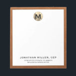 Professional Luxury Gold Initial Notepad<br><div class="desc">A professional notepad with a luxury design with a gold initial logo. Custom name and title position role and company or custom text presented on a simple white background. Personalize using the fields provided or use the 'message' button to contact the designer for help.</div>