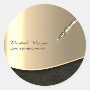 Professional Luxury Gold Pen Notary  Classic Round Sticker