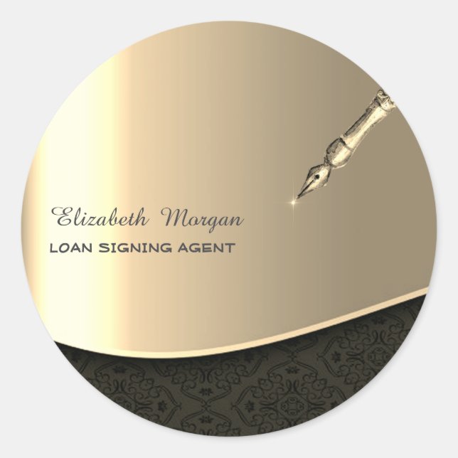 Professional Luxury Gold Pen Notary  Classic Round Sticker (Front)