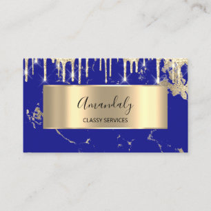 Professional Luxury Gold Royal Marble Blue Drip Business Card