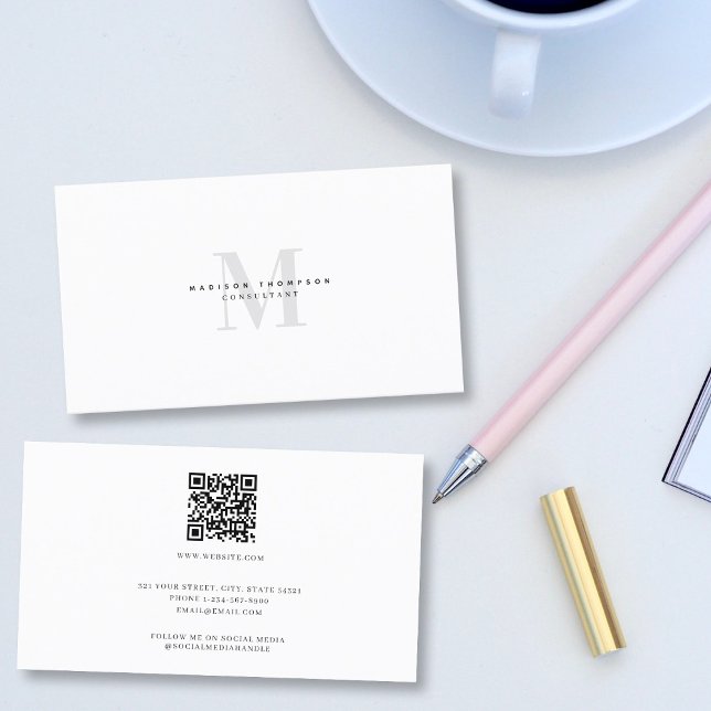 Professional Luxury Monogrammed Minimalist QR Code Business Card (Professional Luxury Monogrammed Minimalist QR Code Business Card)