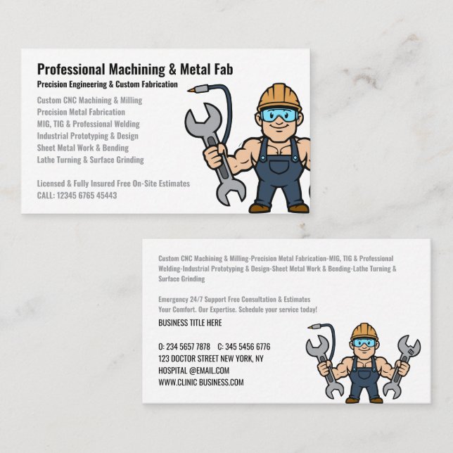 Professional Machining & Metal Fabrication Service Business Card (Front/Back)