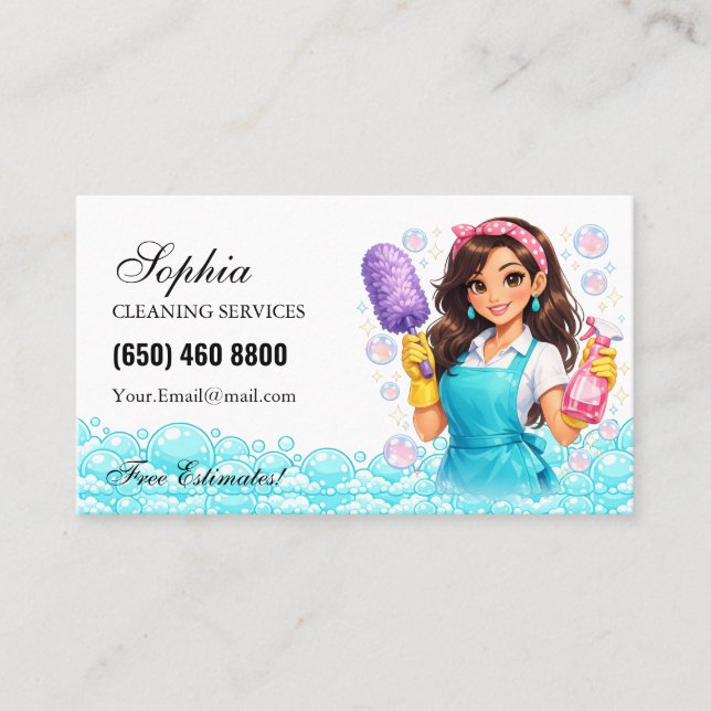 Professional Maid Cleaning Service Business Card (Front)
